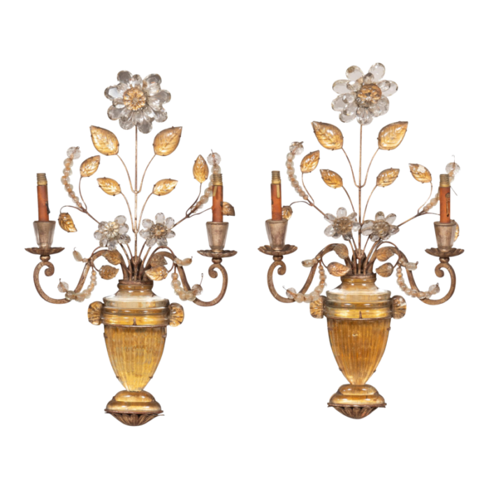 maison bagues rock crystal and glass wall sconces a pair 1073