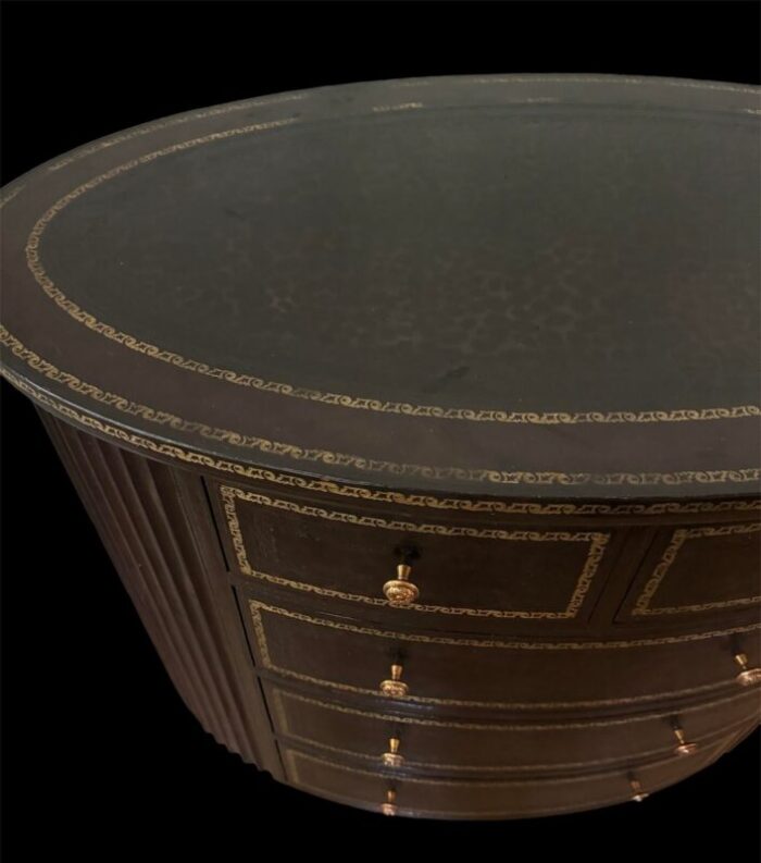 maitland smith black and leopard print embossed leather oval chest of drawers 0758