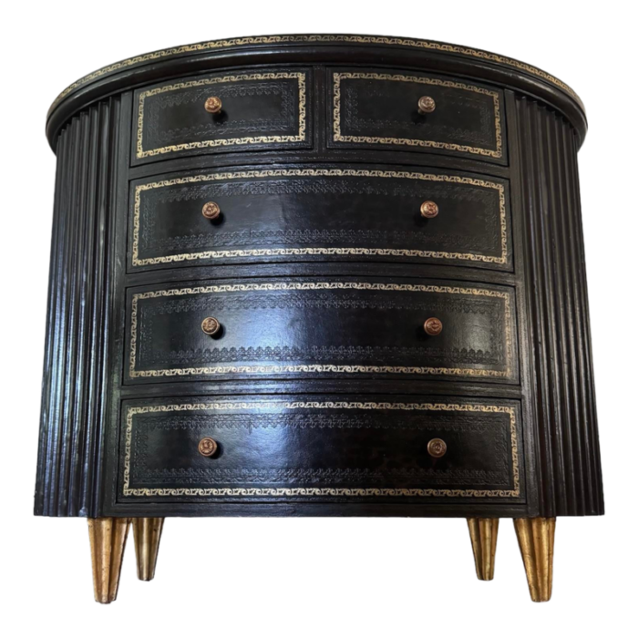 maitland smith black and leopard print embossed leather oval chest of drawers 7706