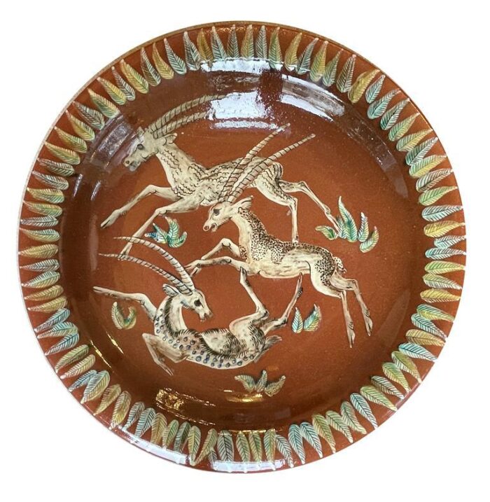 majolica antelope plate by gustav heinkel 5663