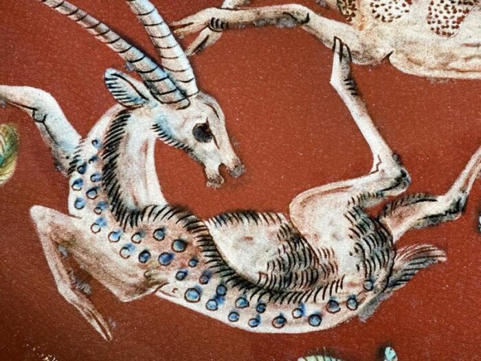 majolica antelope plate by gustav heinkel 6341