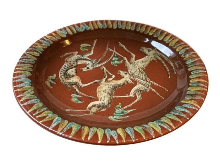 majolica antelope plate by gustav heinkel 9419