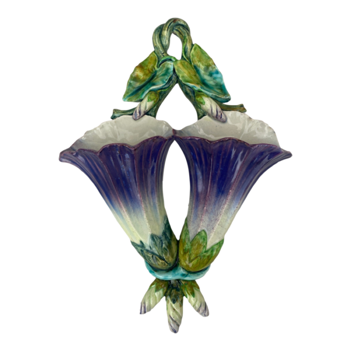 majolica morning glory wall pocket delphin massier circa 1880 1560