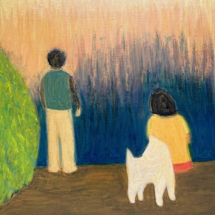 makoto igarashi man and woman with dog oil on canvas 1980s 4486