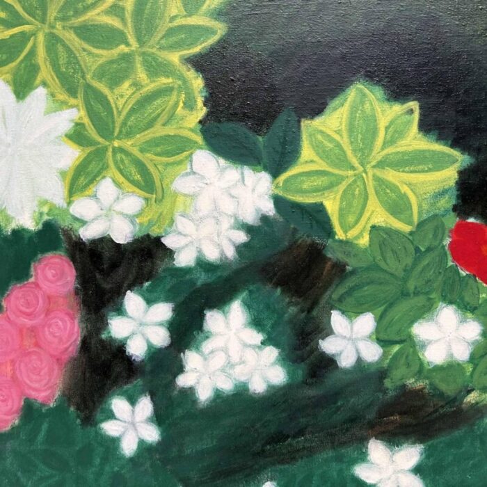 makoto igarashi white and red flowers 1980s oil on canvas 4897