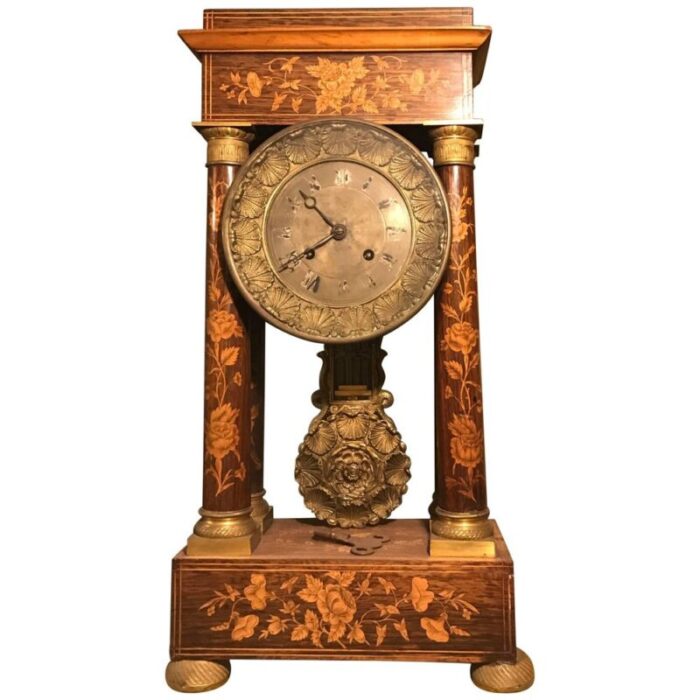 marquetry empire mantelpiece clock 1810s 1