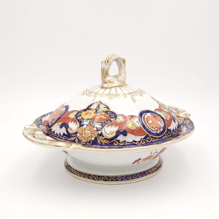 masons ironstone fence and vase covered vegetable dish england circa 1830s two available 0088