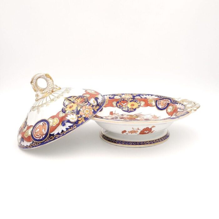 masons ironstone fence and vase covered vegetable dish england circa 1830s two available 4046