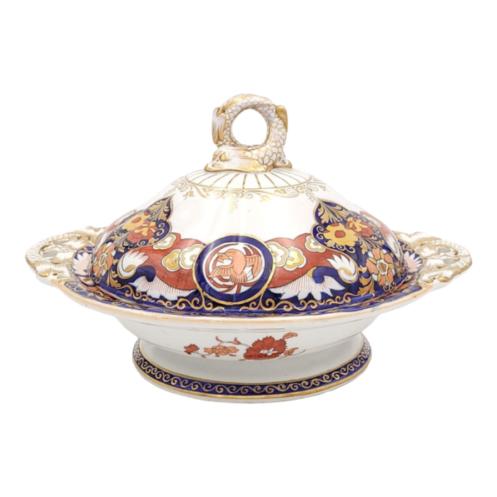 masons ironstone fence and vase covered vegetable dish england circa 1830s two available 4699