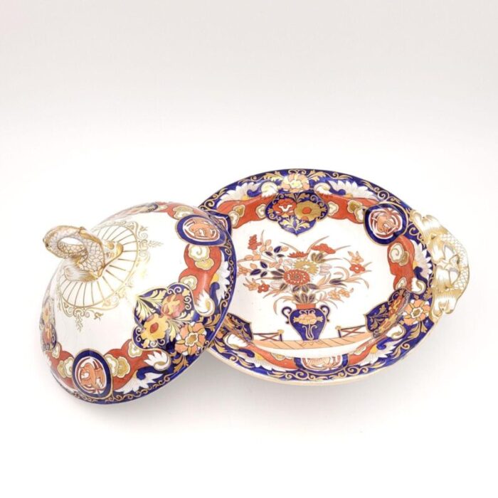 masons ironstone fence and vase covered vegetable dish england circa 1830s two available 6484