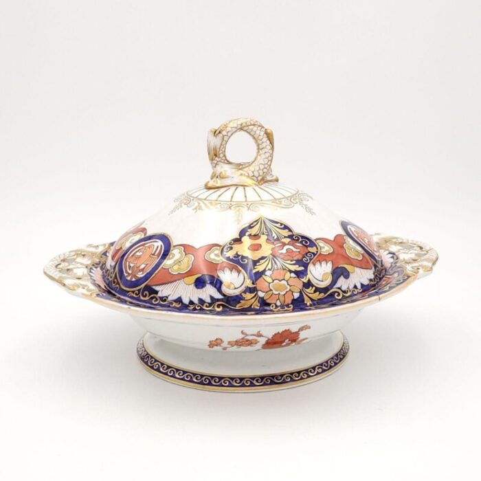 masons ironstone fence and vase covered vegetable dish england circa 1830s two available 6935