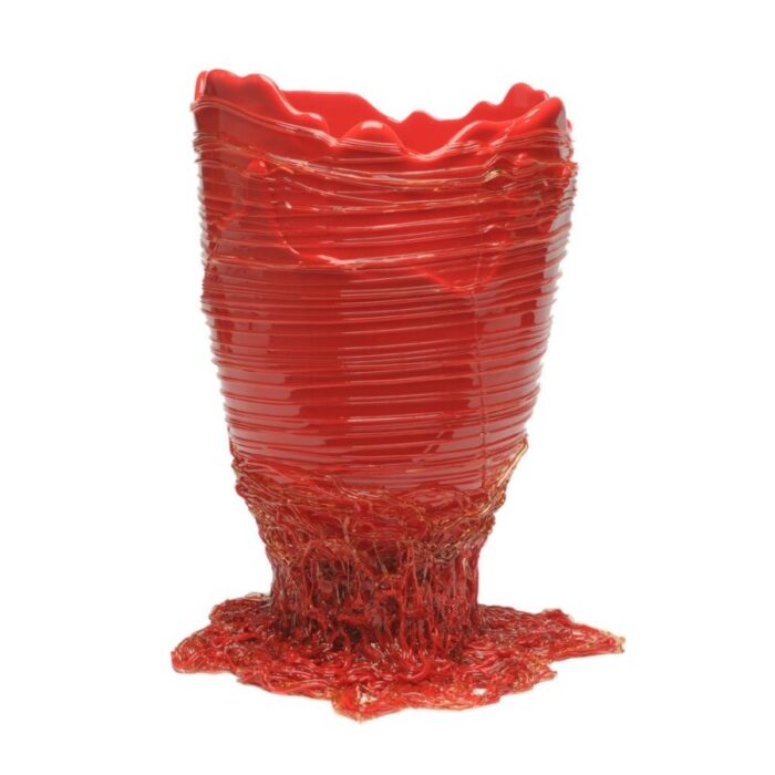 matt red clear red spaghetti vase by gaetano pesce for fish design 1