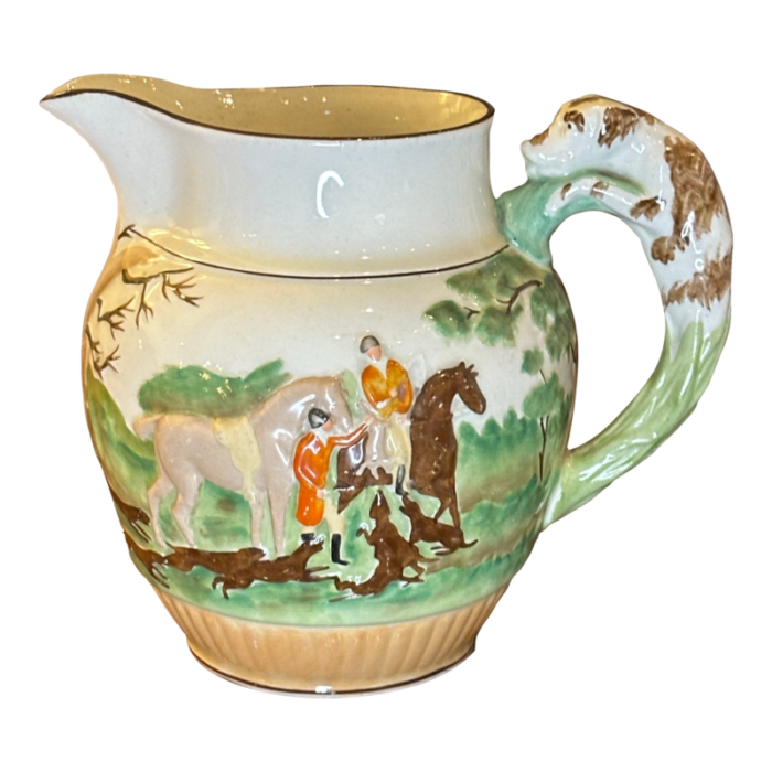 medium vintage wedgwood etruria pitcher circa 1930s english hunt scene with hound handle 8362