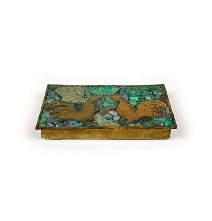 mexican cigar box in malachite and wood 1960s 2