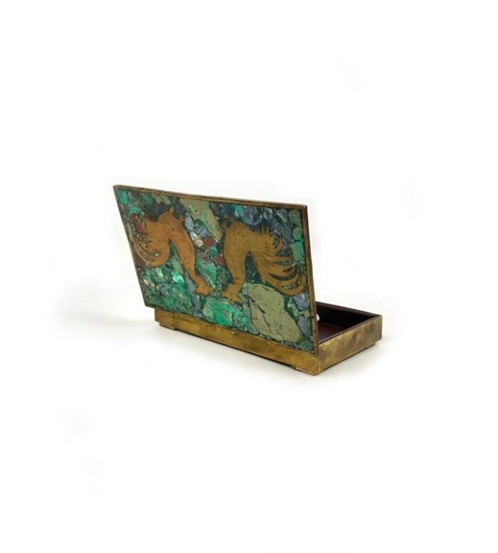 mexican cigar box in malachite and wood 1960s 9