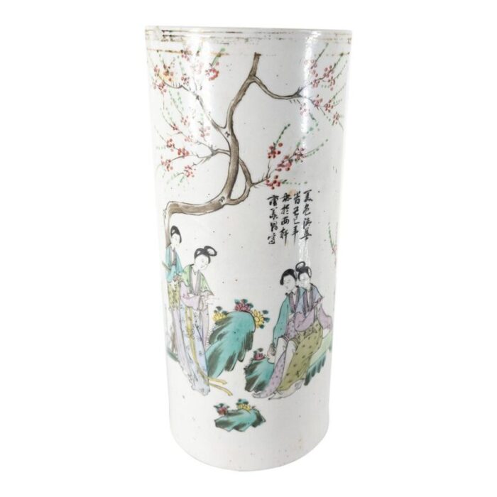 mid 20th century chinese republic style chinoiserie cylindrical vase 1