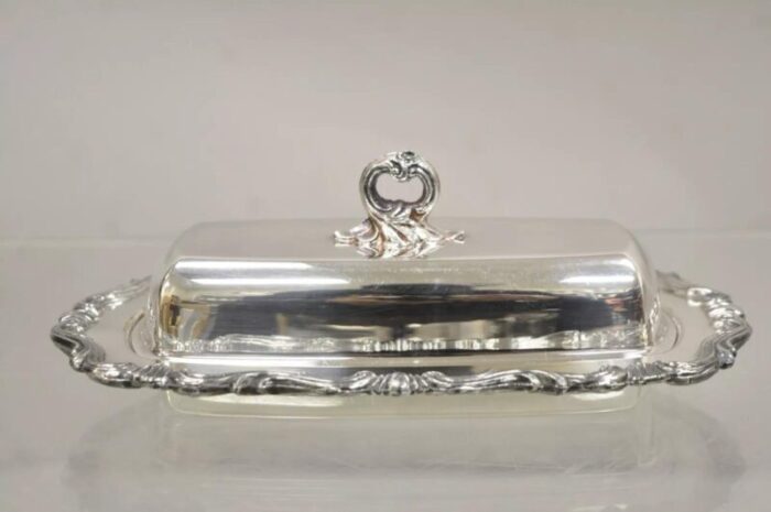 mid 20th century fb rogers silver co 1959x silver plated covered butter dish with glass liner 0029