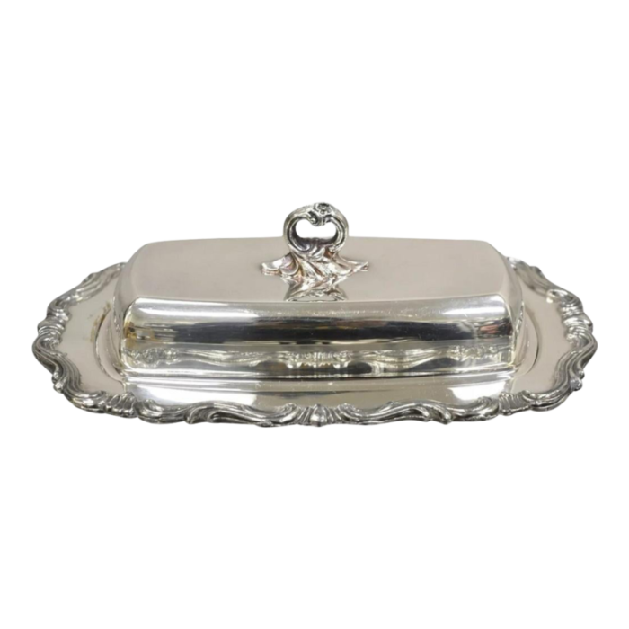 mid 20th century fb rogers silver co 1959x silver plated covered butter dish with glass liner 2310