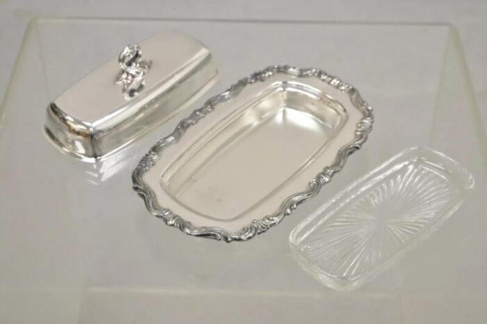 mid 20th century fb rogers silver co 1959x silver plated covered butter dish with glass liner 2895