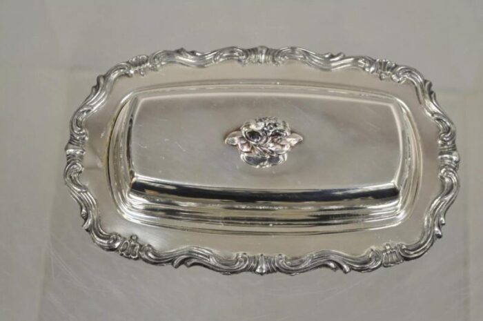 mid 20th century fb rogers silver co 1959x silver plated covered butter dish with glass liner 4484