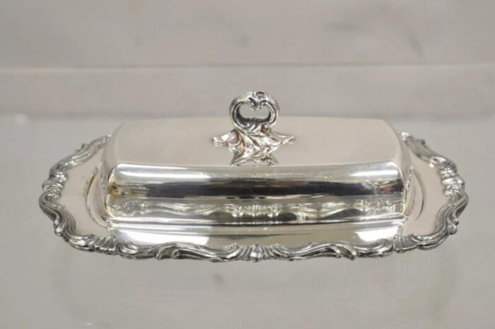 mid 20th century fb rogers silver co 1959x silver plated covered butter dish with glass liner 4570