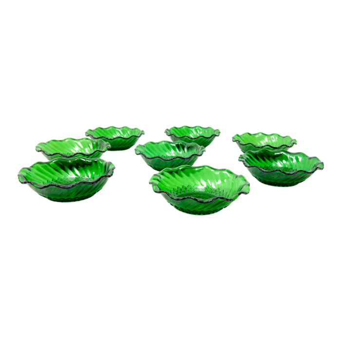 mid century anchor hocking diamond swirl forest green dessert fruit bowls 8 pieces 7598