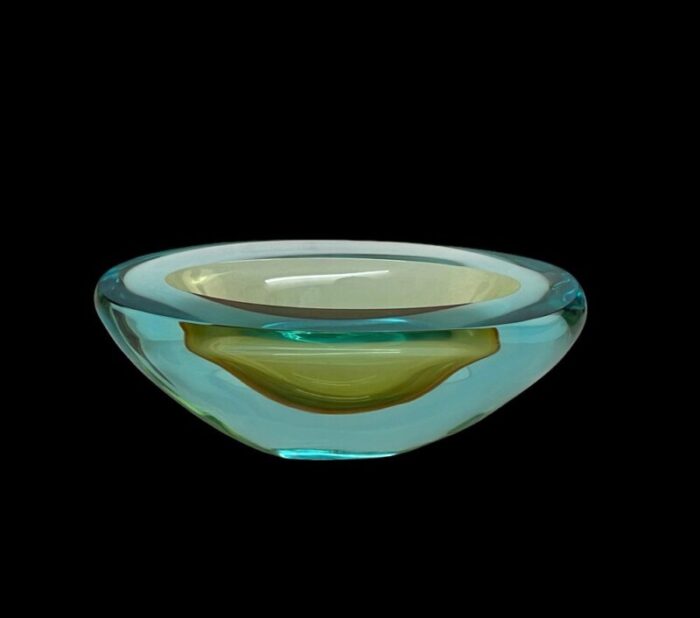 mid century aquamarine and amber murano sommerso glass bowl by cenedese 1960s 10