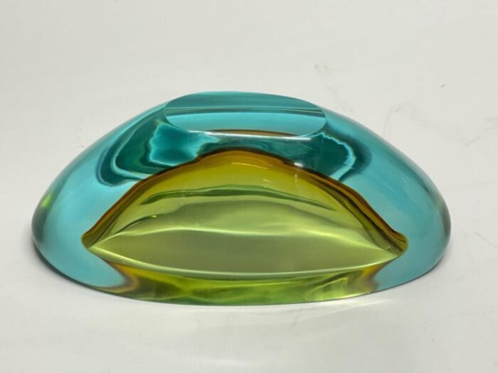 mid century aquamarine and amber murano sommerso glass bowl by cenedese 1960s 11