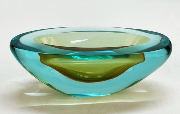 mid century aquamarine and amber murano sommerso glass bowl by cenedese 1960s 12