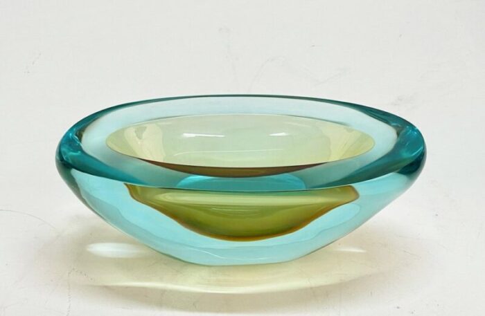 mid century aquamarine and amber murano sommerso glass bowl by cenedese 1960s 13