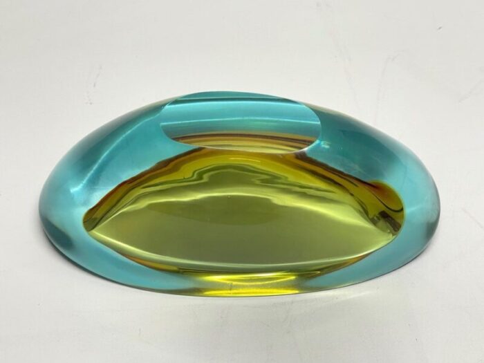 mid century aquamarine and amber murano sommerso glass bowl by cenedese 1960s 14