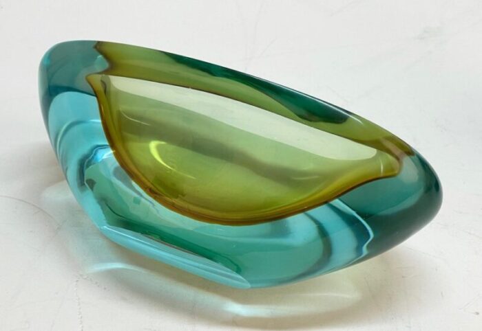 mid century aquamarine and amber murano sommerso glass bowl by cenedese 1960s 15