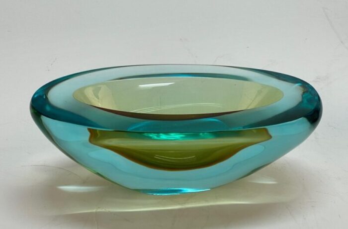 mid century aquamarine and amber murano sommerso glass bowl by cenedese 1960s 16