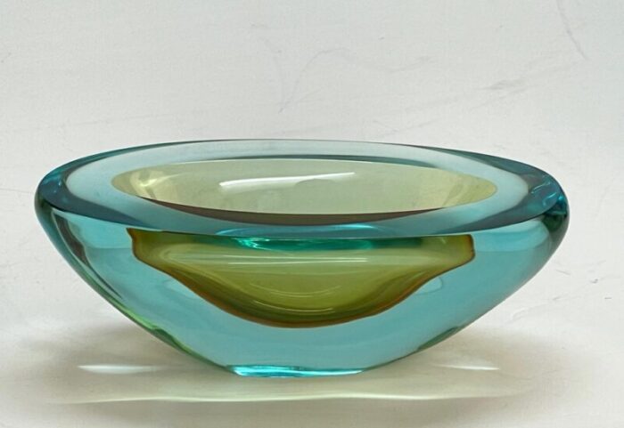 mid century aquamarine and amber murano sommerso glass bowl by cenedese 1960s 18