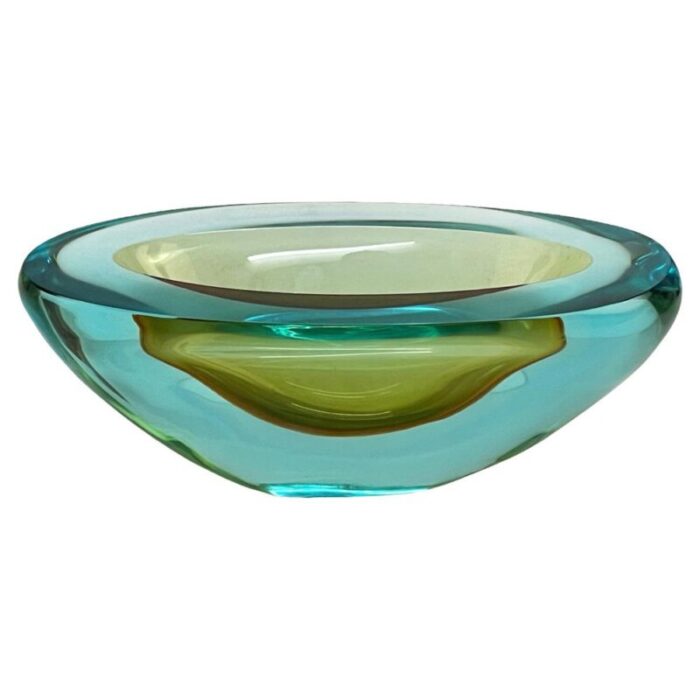 mid century aquamarine and amber murano sommerso glass bowl by cenedese 1960s 2