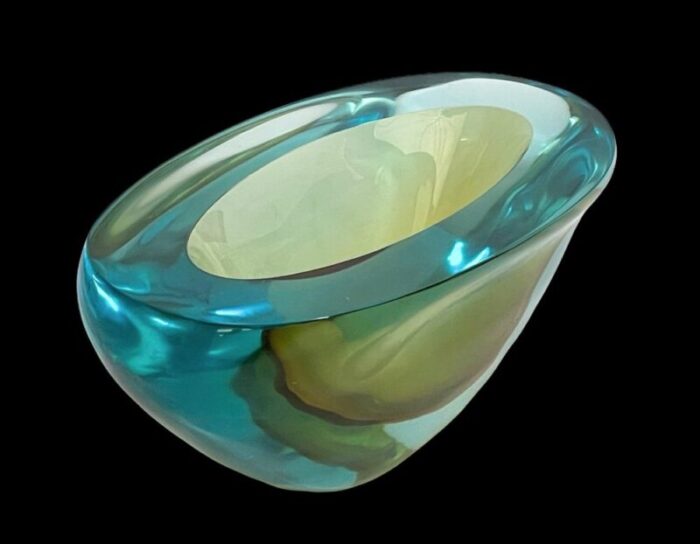 mid century aquamarine and amber murano sommerso glass bowl by cenedese 1960s 4