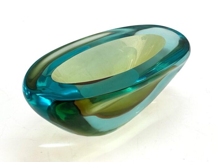 mid century aquamarine and amber murano sommerso glass bowl by cenedese 1960s 5