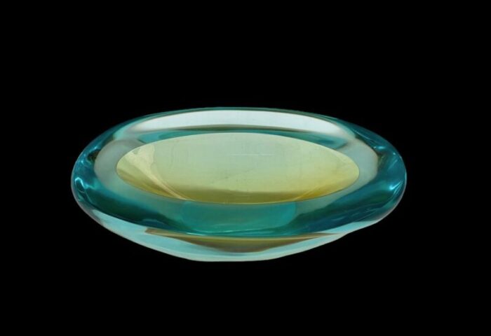 mid century aquamarine and amber murano sommerso glass bowl by cenedese 1960s 7