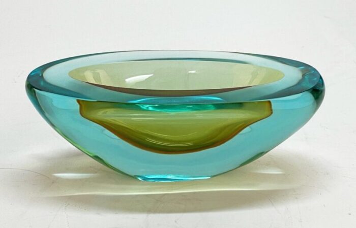 mid century aquamarine and amber murano sommerso glass bowl by cenedese 1960s 8