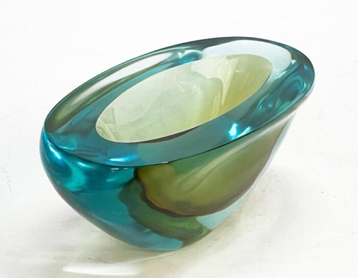 mid century aquamarine and amber murano sommerso glass bowl by cenedese 1960s 9