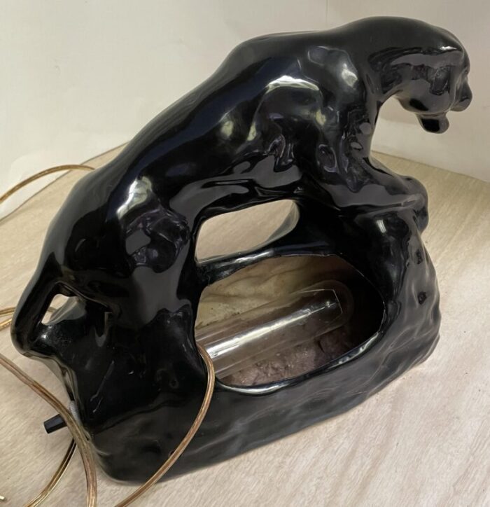 mid century black panther cat ceramic back light desk tv lamp 1440