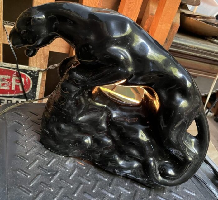 mid century black panther cat ceramic back light desk tv lamp 6986