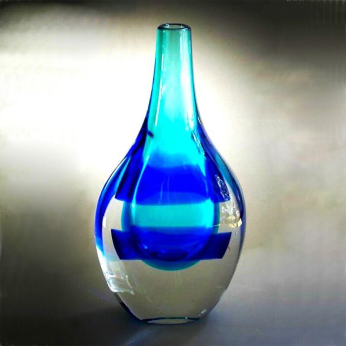 mid century blue and white glass vase by luciano gaspari for salviati c 1