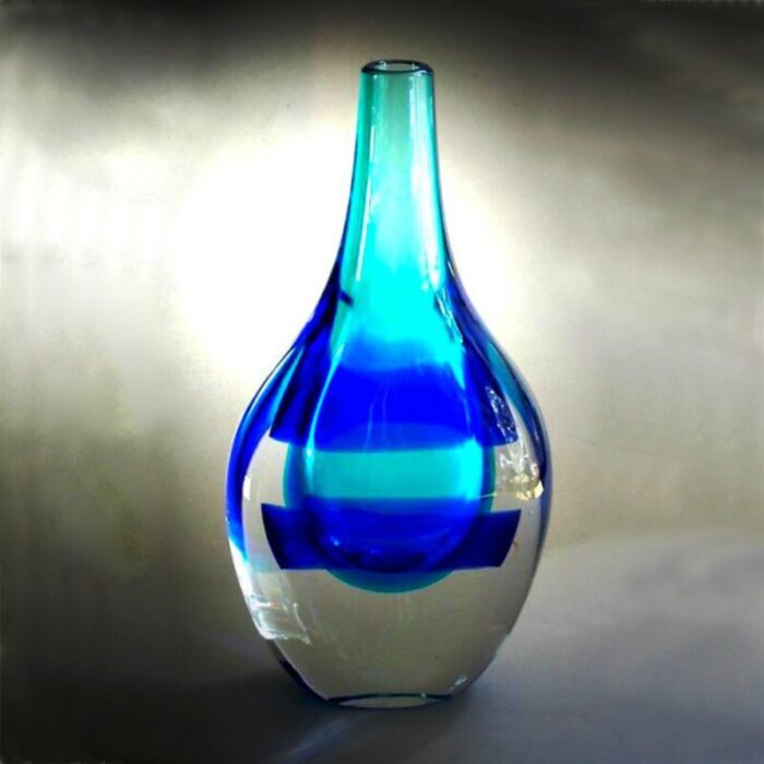 mid century blue and white glass vase by luciano gaspari for salviati c 3