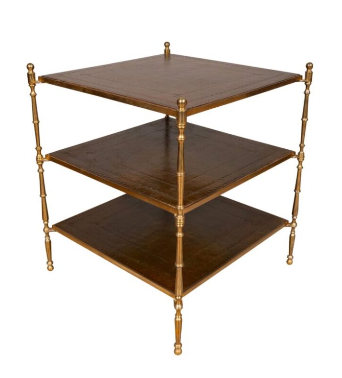 mid century brass and leather end table 3464