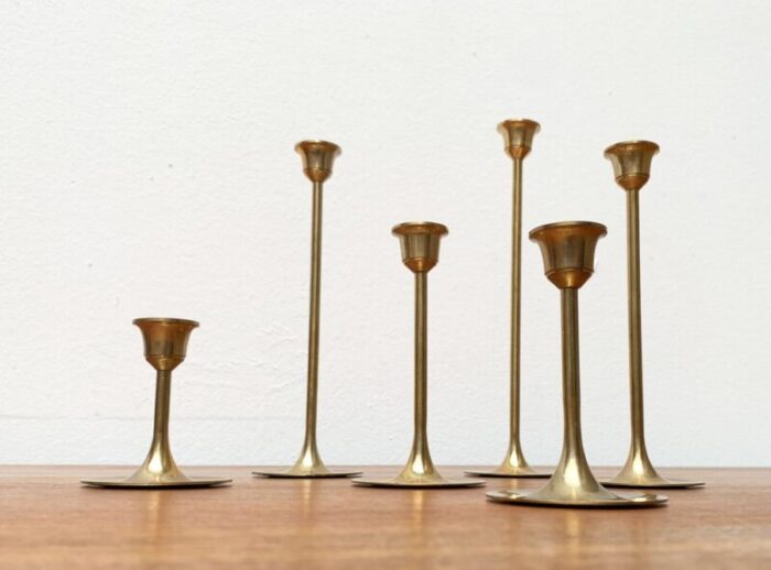 mid century brass slim candleholders 1960s set of 6 1