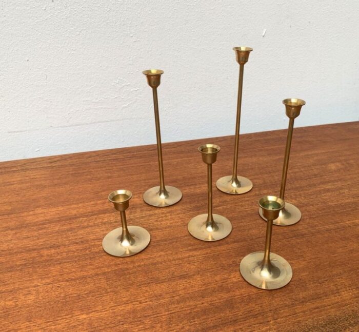 mid century brass slim candleholders 1960s set of 6 11