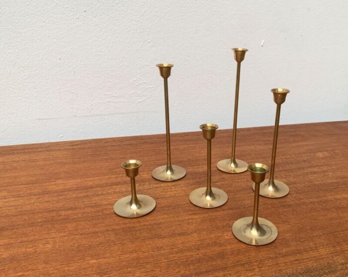 mid century brass slim candleholders 1960s set of 6 12