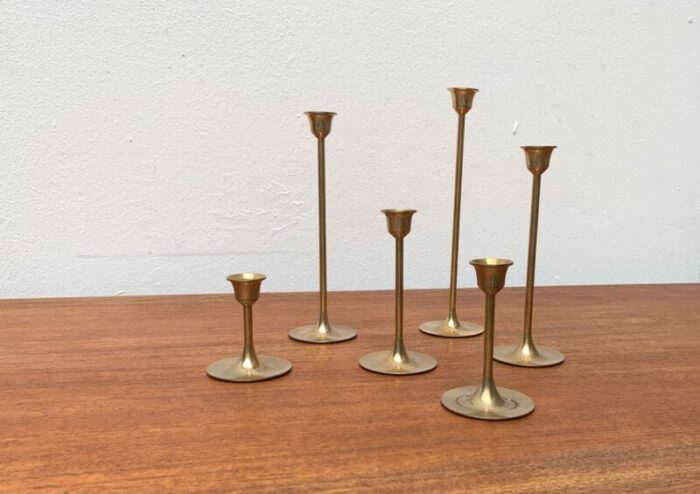 mid century brass slim candleholders 1960s set of 6 16