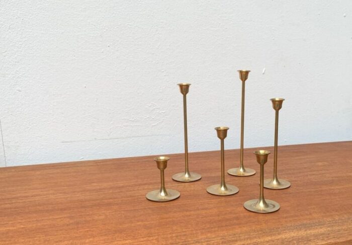 mid century brass slim candleholders 1960s set of 6 17